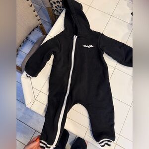 Baby/Baby Girl Black Hooded Zip Footed One-Piece with Script Logo